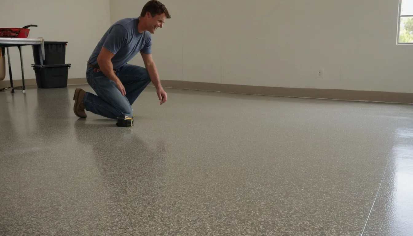 Clean flake-finish epoxy garage floor in a bright home garage in the Aurora area