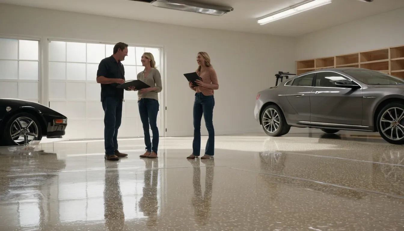 A freshly coated polyaspartic garage floor with flake finish near Aurora